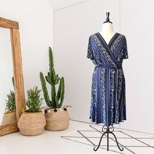 LOFT Plus Short Sleeve Floral Jersey Knit Faux Wrap Dress